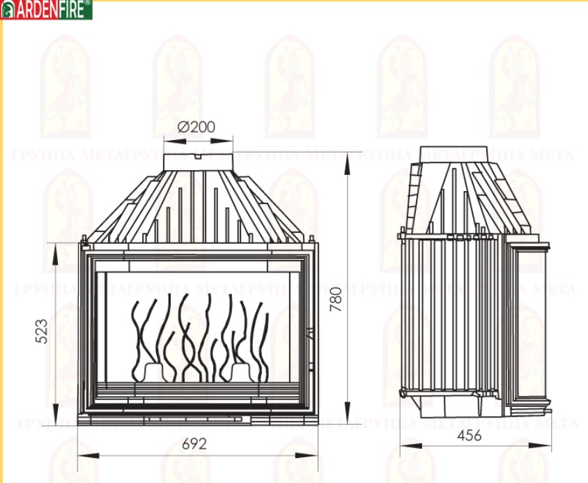 Каминная топка Мета Ardenfire Призма 700 (призматическое стекло)