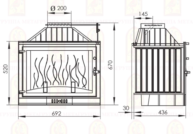 Каминная топка Мета Ardenfire Промо 700Ш (прямое стекло, с шибером)