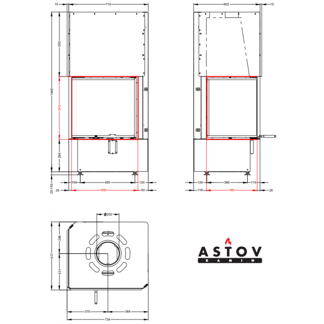 Каминная топка ASTOV П2С 6057 R