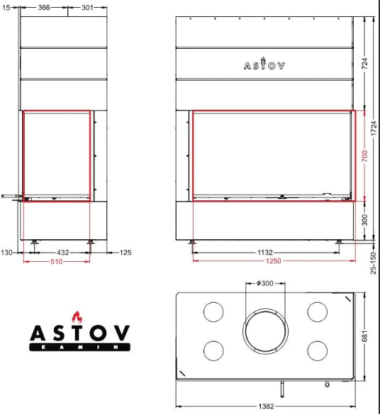 Каминная топка ASTOV П2С 12570 R