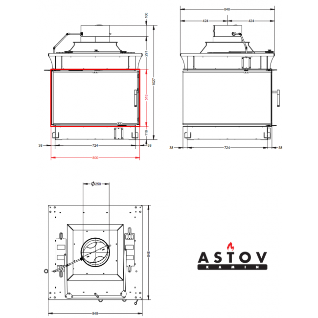 Каминная топка ASTOV П4С 800