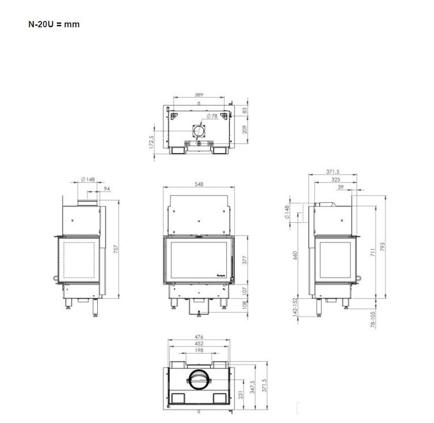 Печь-камин Nordpeis Box Black + топка N-20U комплект