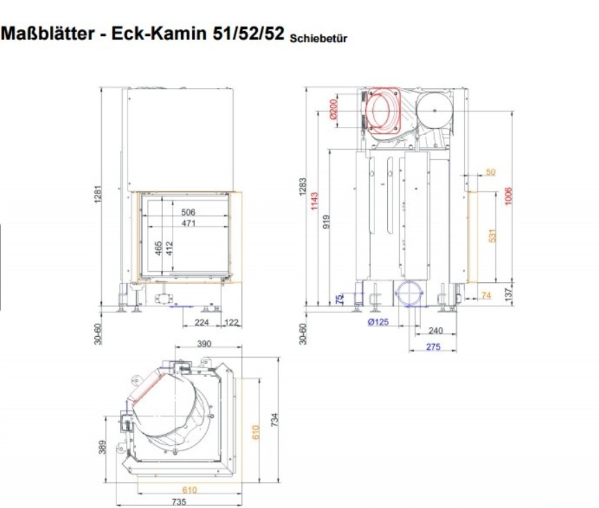 Каминная топка Brunner Eck 51/52/52 подъёмная дверка