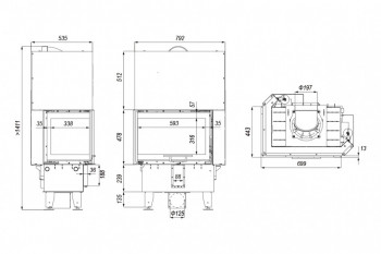 Каминная топка  DEFRO HOME INTRA SM BL MINI G, 699/478/443 мм, угловое стекло слева, гильотина