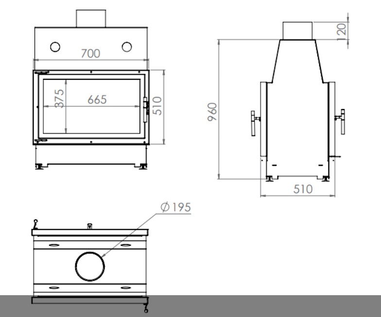 Каминная топка ECHA-TECH ECT Double 70x51/C 13 кВт 700/510 туннель футеровка вермикулит