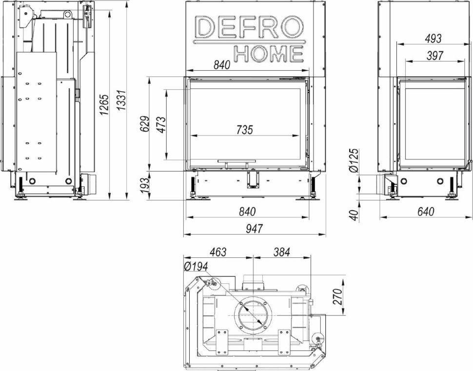 Каминная топка  DEFRO HOME PORTAL ME BL G, 840/629/493 мм